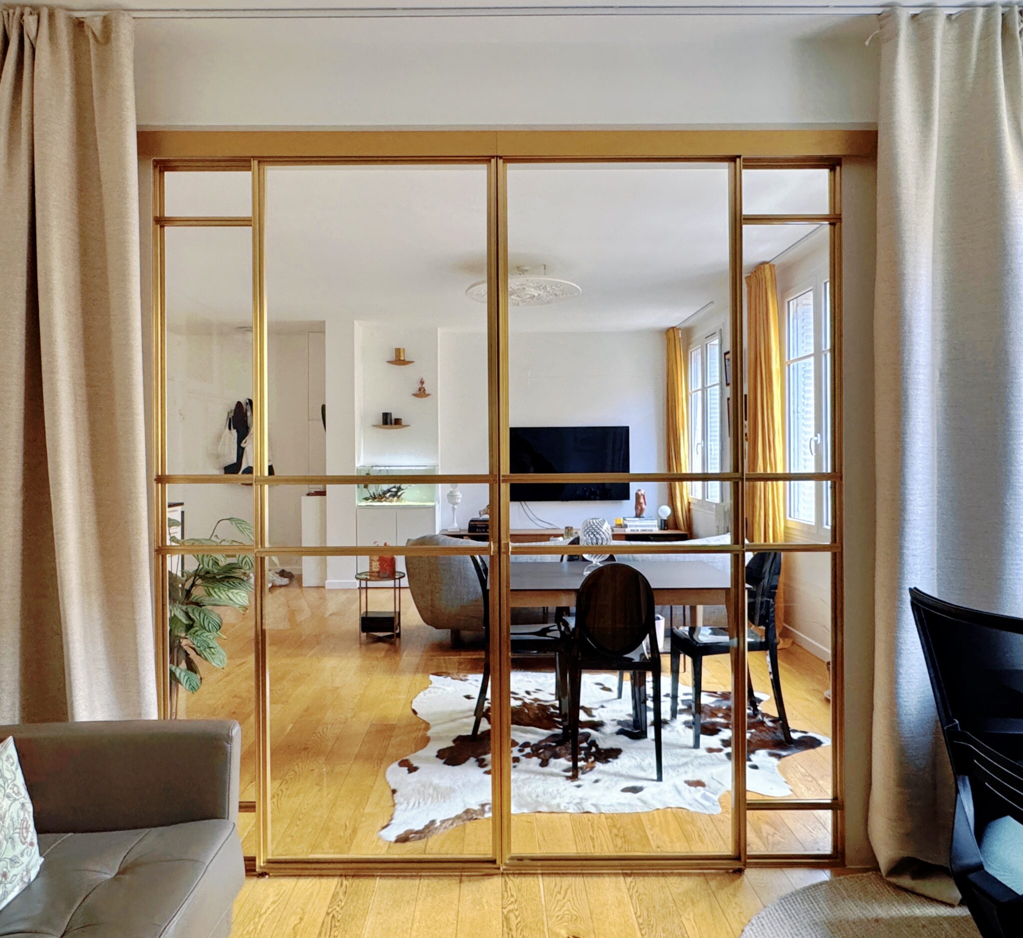 Verrière coulissante en laiton, bureau / salon — Boulogne-Billancourt